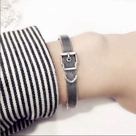 Buckle Sterling Silver Buckle Bangle Cuff Bracelet - Picture 1 of 5